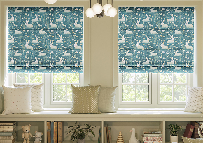 Bunny Meadows, Teal - Motorised Roman Blind - Image 3